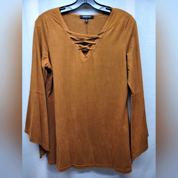 Relativity Size Small Brown Suede Long Sleeve with Flared Sleeves - Picture 1 of 6